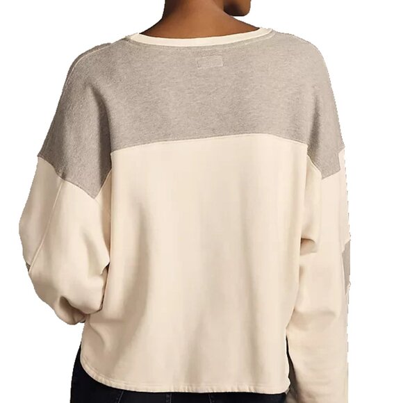 MOTHER The Champ Cotton Pullover Sweatshirt Women Size L Cream/Gray - Picture 2 of 16